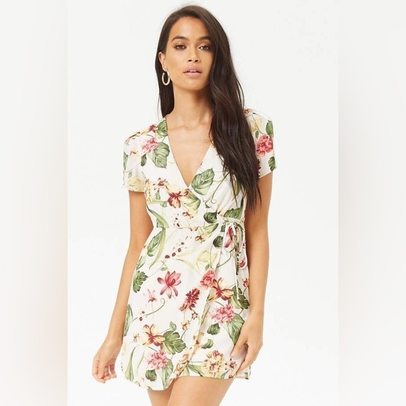 FOREVER 21 Floral Summer Tropical Wrap Mini Dress - Picture 1 of 8